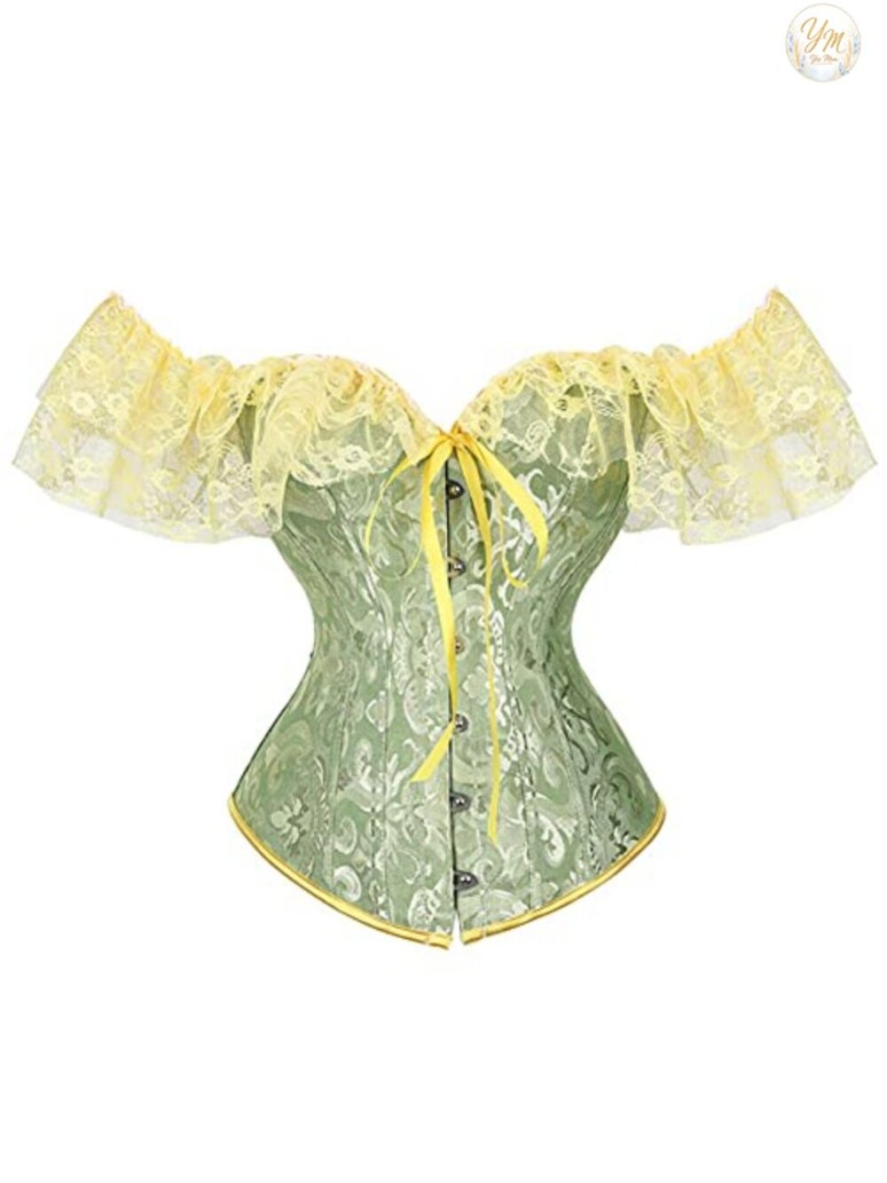 Overbust Lace Up Corset Top with Off Shoulder Sleeves